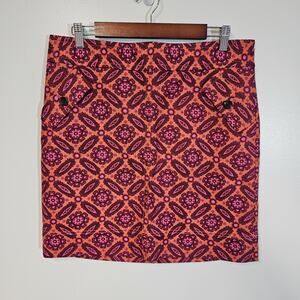 Ann Taylor Pink Purple Medallion Canvas Skirt women size 10 Preppy Boho Casual